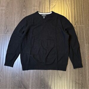 Mark Law Men’s Sweater Large Black 100% Extra Fine Merino Wool V-Neck Pullover